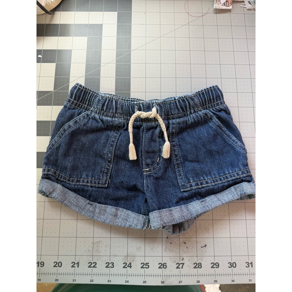 Cat & Jack Girls Dark Wash Denim Shorts Elastic Waist Rolled Cuff Blue 4T